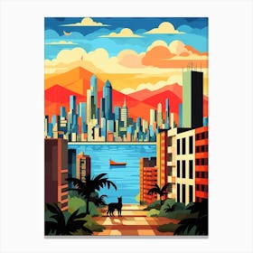 Panama City, Panama Skyline With A Cat 2 Canvas Print