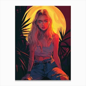 Retro Girl In Front Of The sun Canvas Print