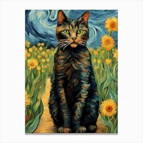 Cat In Sunflower Field Canvas Print