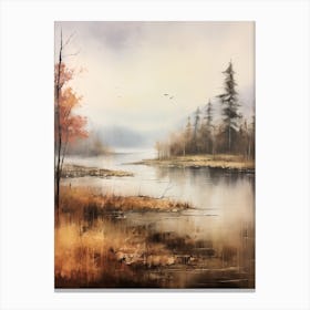 Lake In The Woods In Autumn, Painting 23 Canvas Print