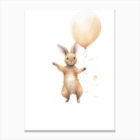 Baby Kangaroo Flying With Ballons, Watercolour Nursery Art 4 Canvas Print