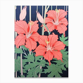 Higanbana Red Spider Lily 1 Vintage Botanical Woodblock Canvas Print