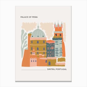 Palace Of Pena   Sintra, Portugal, Warm Colours Illustration Travel Poster 2 Canvas Print