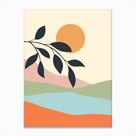 Sunset With Leaves Canvas Print