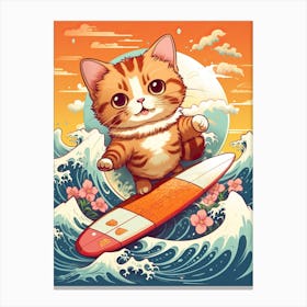 Kawaii Cat Drawings Surfing 3 Canvas Print