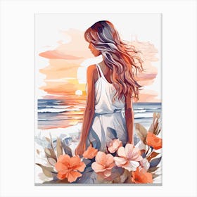 A Girl At Sunset Art Print Canvas Print