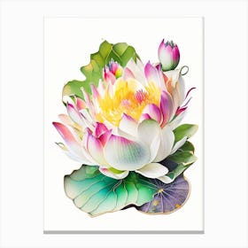 Lotus Flower In Garden Decoupage 3 Canvas Print