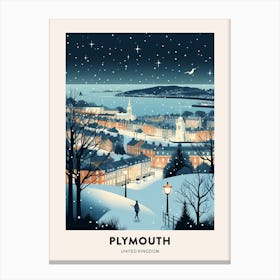 Winter Night  Travel Poster Plymouth United Kingdom 2 Canvas Print