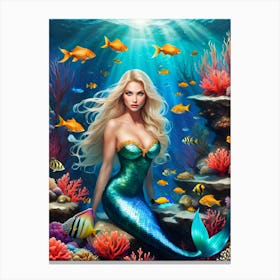 Beautiful Blonde Mermaid Under The Light Canvas Print