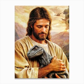 Jesus With Dinosaur Canvas Print