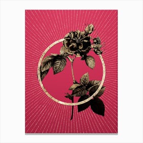 Gold Pink Francfort Rose Glitter Ring Botanical Art on Viva Magenta Canvas Print