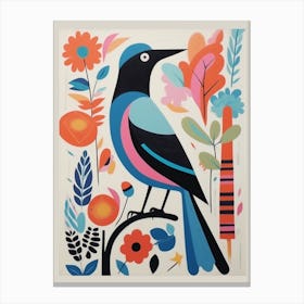 Colourful Scandi Bird Magpie 1 Canvas Print