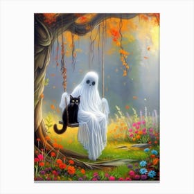 Ghost And Cat On Swing Canvas Print