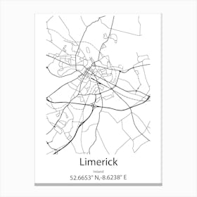 Limerick,Ireland Minimalist Map Canvas Print