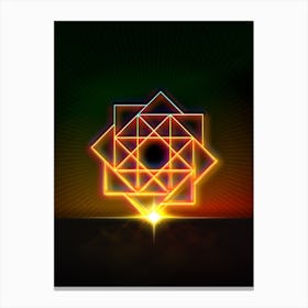 Neon Geometric Glyph in Watermelon Green and Red on Black n.0296 Canvas Print