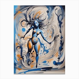 Woman In Blue And Orange Canvas Print
