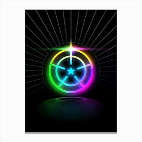 Neon Geometric Glyph in Candy Blue and Pink with Rainbow Sparkle on Black n.0115 Canvas Print