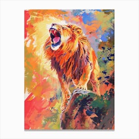 Asiatic Lion Roaring On A Cliff Fauvist Painting 2 Canvas Print