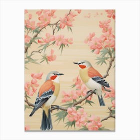 Vintage Japanese Inspired Bird Print Cedar Waxwing 2 Canvas Print