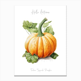 Hello Autumn Turban Squash Pumpkin Watercolour Illustration 2 Canvas Print