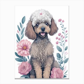 Cute Floral Poodle Dog Painting (1) Canvas Print