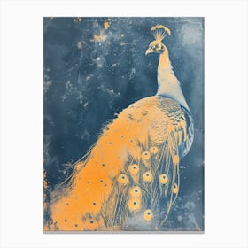 Vintage Peacock Portrait With Orange Feathers Canvas Print