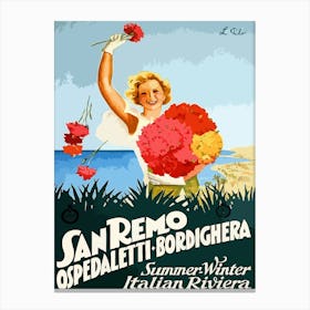 Sanremo, Woman With Flowers Canvas Print