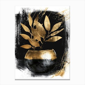 Gold Leaves In A Vase 4 Canvas Print