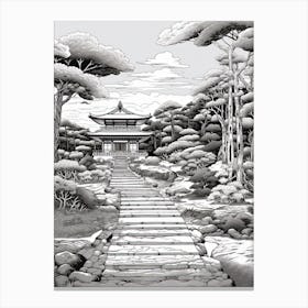 Ise Grand Shrine In Mie, Ukiyo E Black And White Line Art Drawing 2 Canvas Print