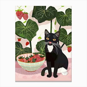 Cat And Strawberries 3 Canvas Print