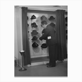 Untitled Photo, Possibly Related To Model Trying On Hat For A Buyer, New York City Showroom, Jersey 1 Canvas Print