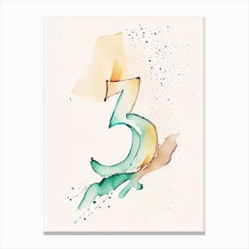 3, Number, Education Minimalist Watercolour 3 Canvas Print