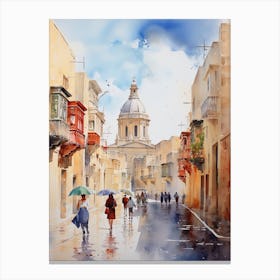Valletta Malta In Autumn Fall, Watercolour 3 Canvas Print