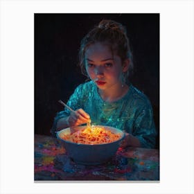 Girl Eats Spaghetti Canvas Print