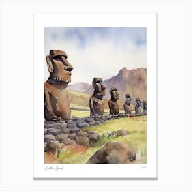 Easter Island Chile 4 Watercolour Travel Poster Canvas Print