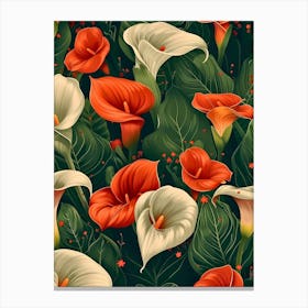 Calla Lily Seamless Pattern Inspired By William Morris Canvas Print