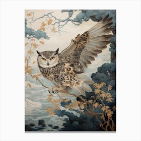 Eastern Screech Owl 1 Gold Detail Painting Canvas Print