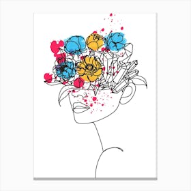 Line art style woman with watercolor painting IX Canvas Print