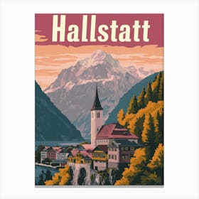 Aihrgdesign A Retro Travel Poster For Hallstatt Featuring The 8aed9791 1ef8 4dd0 8542 4782b904d5cf 3 Canvas Print