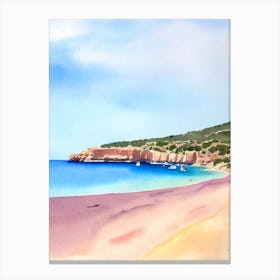 Cala Comte Beach 2, Ibiza, Spain Watercolour Canvas Print