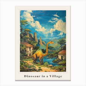 Dinosaur In An Ancient Village Painting 3 Poster Canvas Print