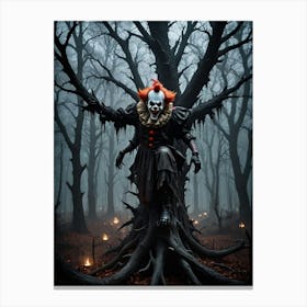 Creepy Clown In The Woods Canvas Print