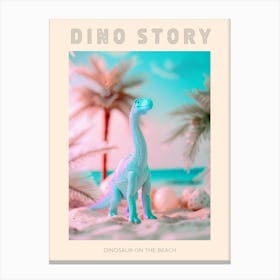 Pastel Toy Dinosaur On The Beach Poster Canvas Print