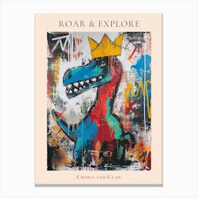 Paint Drip Dinosaur With A Crown 2 Poster Canvas Print