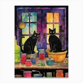 Colourful Cats In The Alchemy With Potions 2 Canvas Print