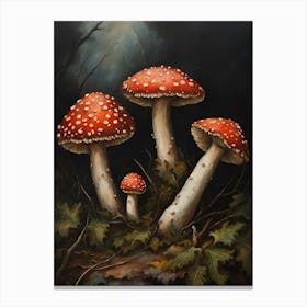 Three Red Mushrooms Canvas Print