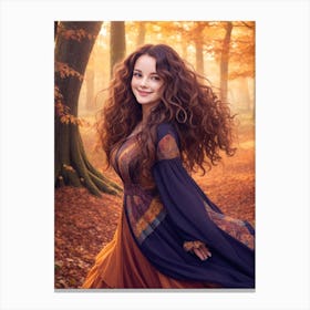 Beautiful Woman In Autumn Forest Canvas Print