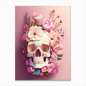 Skull With Floral Patterns 1 Pink Vintage Floral Canvas Print