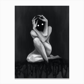 Hidding Own Shadow Black & White Painting Demon Canvas Print