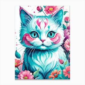 Floral Cat Painting (12) Canvas Print